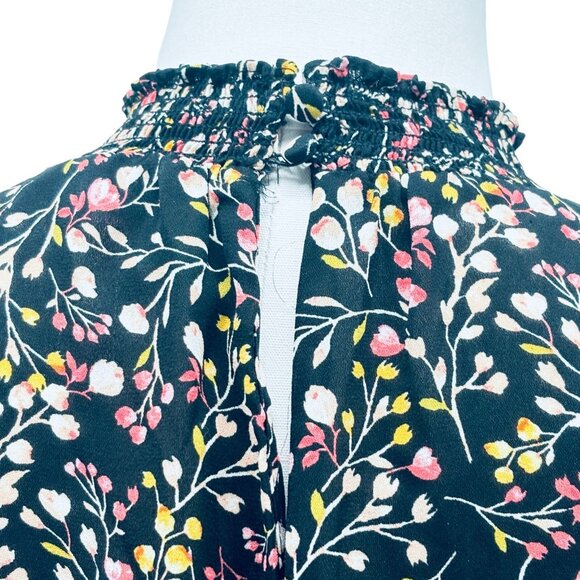 Micro Floral Print Smocked Waist Ruffle Sleeve Dress Large Boho Chic Cottagecore - Picture 6 of 15